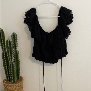 Free People Black Ruffled Crop Top